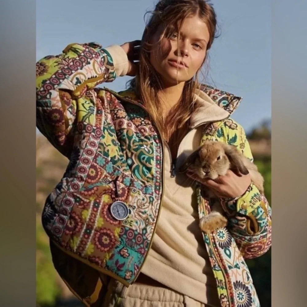 Free People Multicolor Patterned Puffer Jacket
